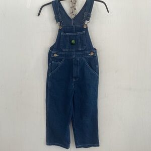 John Deere medium wash lightweight denim overalls with front and back logos Sz 5